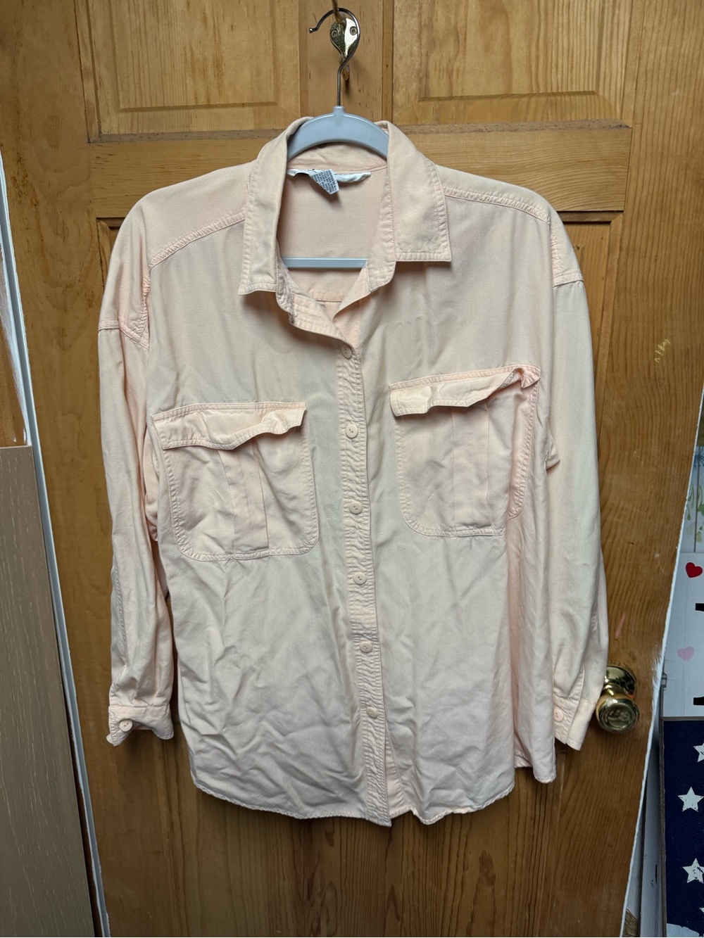 Vintage Veronica 100% Silk Safari Blouse, Peach, Size L